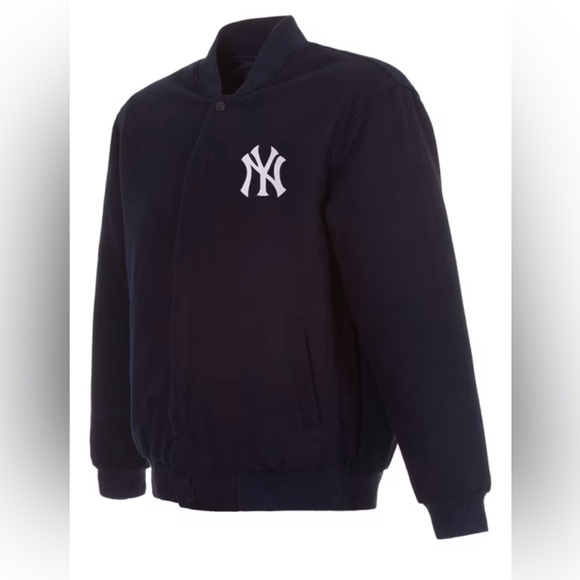 NEW YORK YANKEES MENS BLACK REVERSIBLE WOOL HEAVYWEIGHT JACKET - Picture 2 of 7